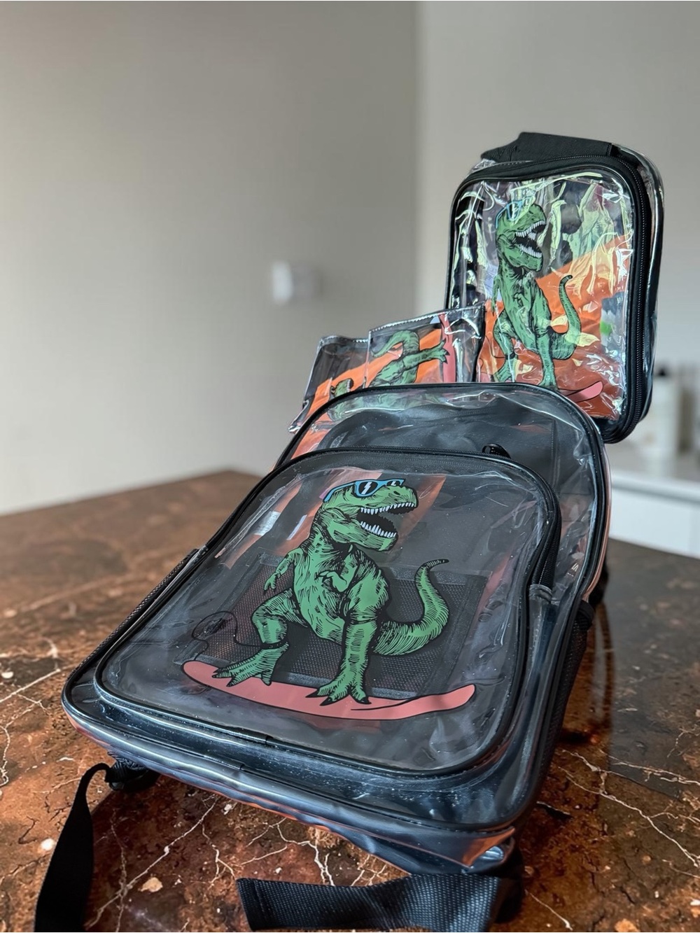 Clear See Through Kids' Dinosaur Print Backpack/Lunch Bag/Pencil Case Set